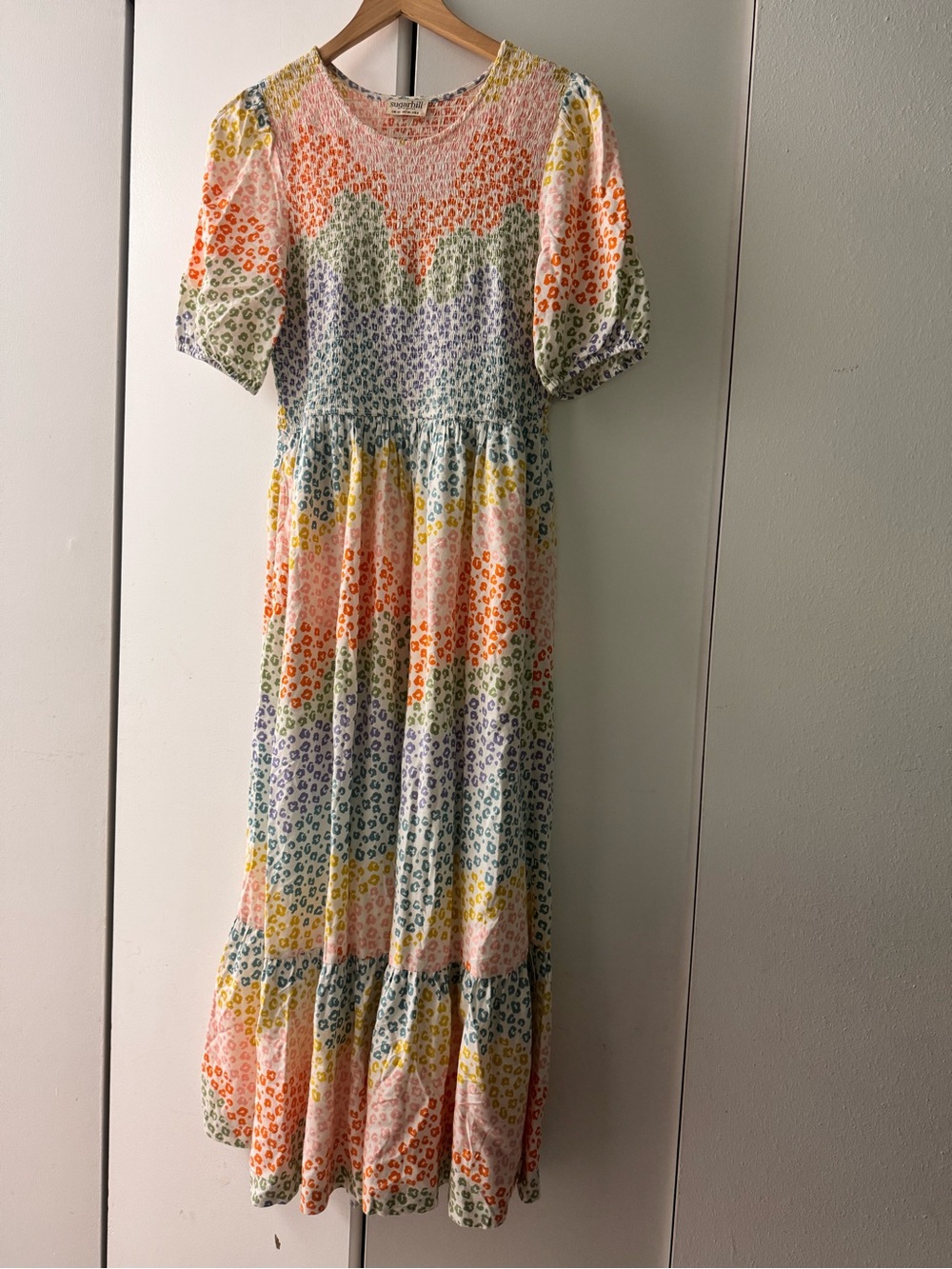 Sugarhill Brighton maxi dress pockets smocked detailing puff sleeves